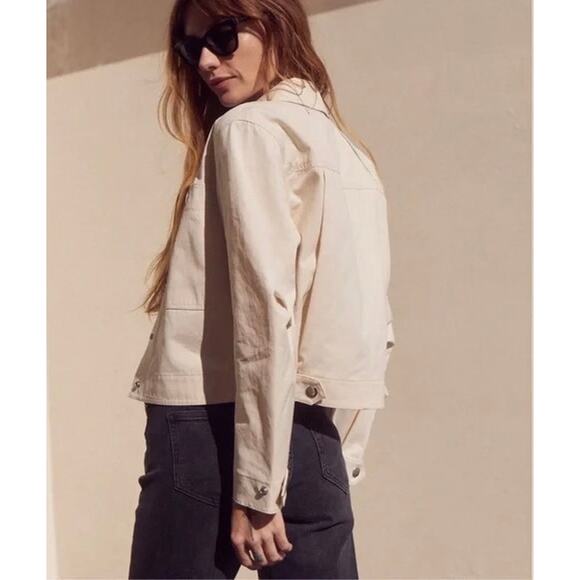 EUC AYR The Very Thing Neutral White Italian Cotton Canvas Cropped Jacket Sz XS - Picture 7 of 16